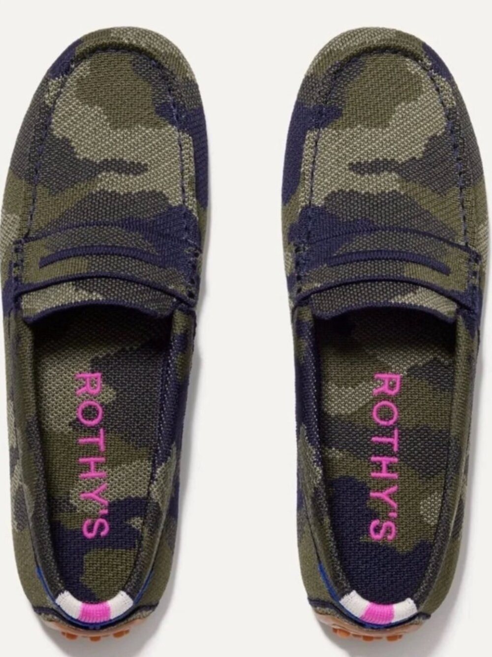 Rothy’s Daily Driver, Blue + Green Camouflage, Size 8